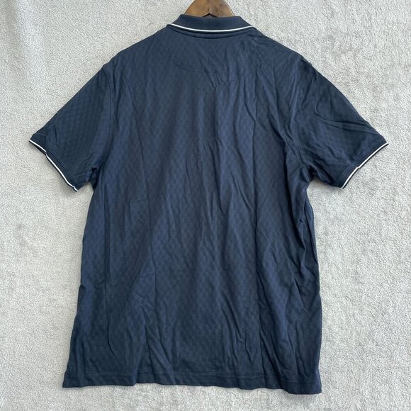 NEW Ted Baker Men's L Short Sleeve Polo Shirt Navy Blue 100% Cotton Pattern - Picture 3 of 7